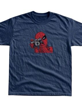 Navy Graphic T-Shirt with Red Spider-Man Camera Print